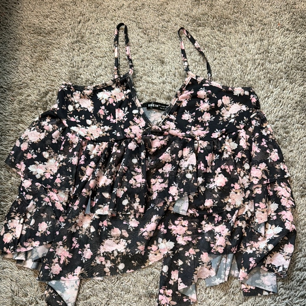 Black and pink floral tank